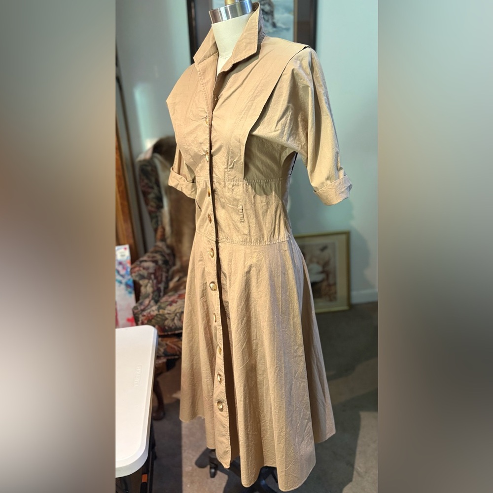 Vintage DLM Khaki Safari Shirt Dress | Made in USA | Size 7/8